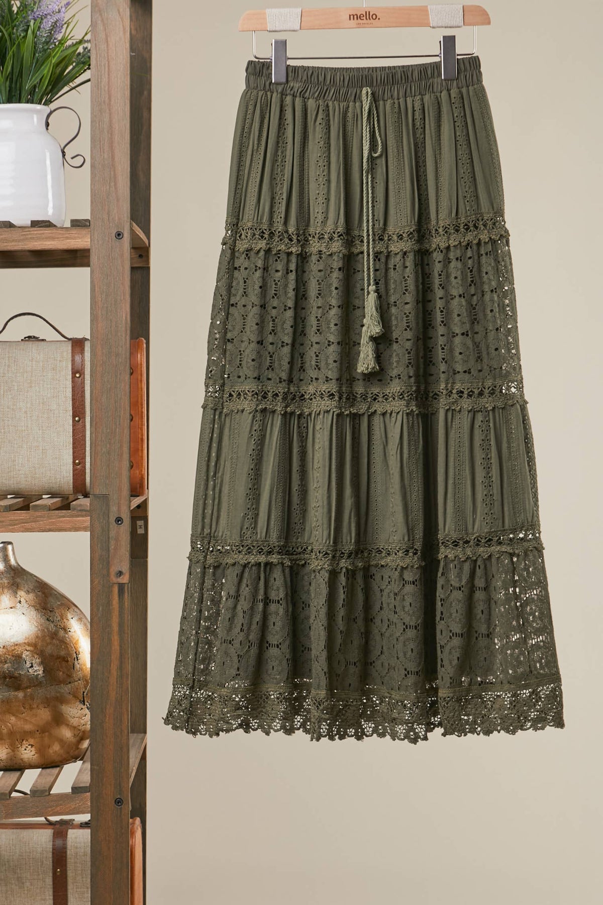 Lace Maxi Skirt - Olive