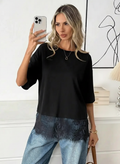 Lace Trim Soft Lightweight Relaxed Fit Top: Black