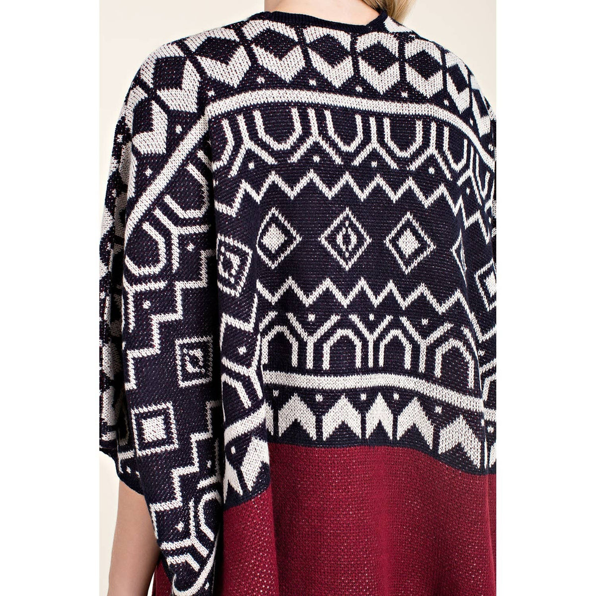 SWEATER WRAP CARDIGAN WITH FRINGE - Burgandy