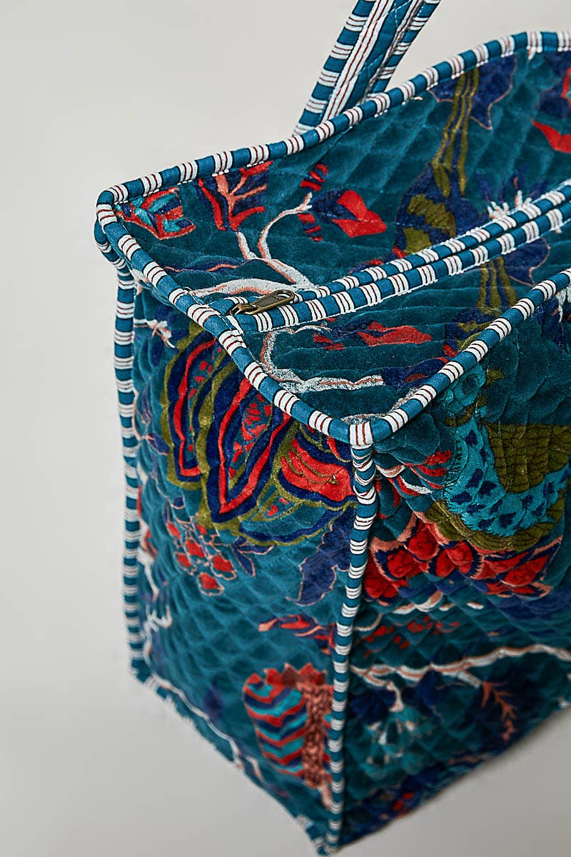 Botanical Velvet Quilted Oversized Weekender Tote Bag: FUCHSIA