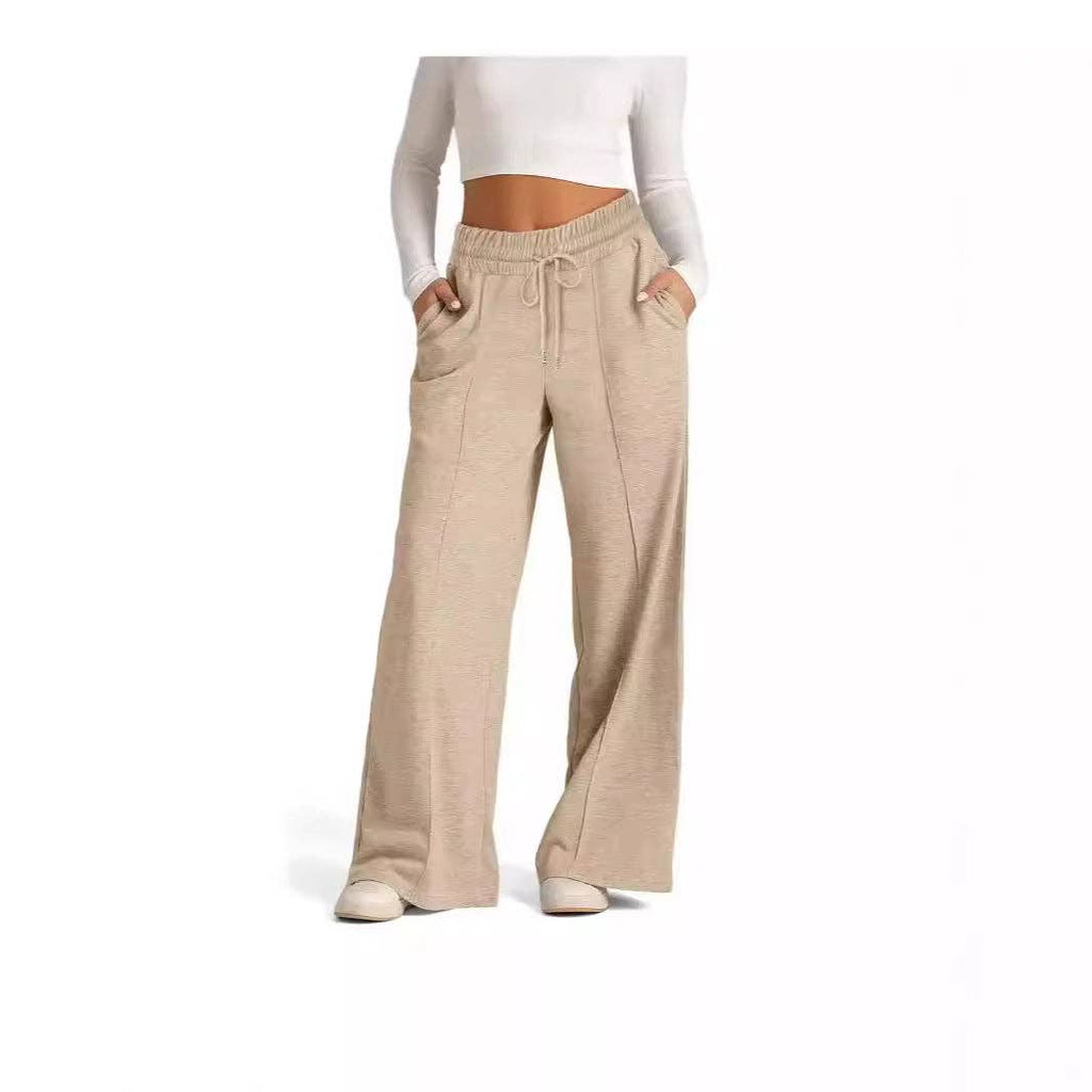 Women’s Wide Leg Pants High Waist Drawstring Casual Trousers: Black