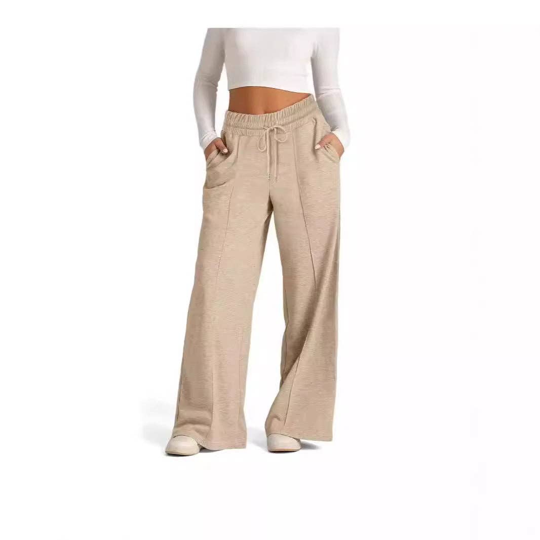 Women’s Wide Leg Pants High Waist Drawstring Casual Trousers: Black