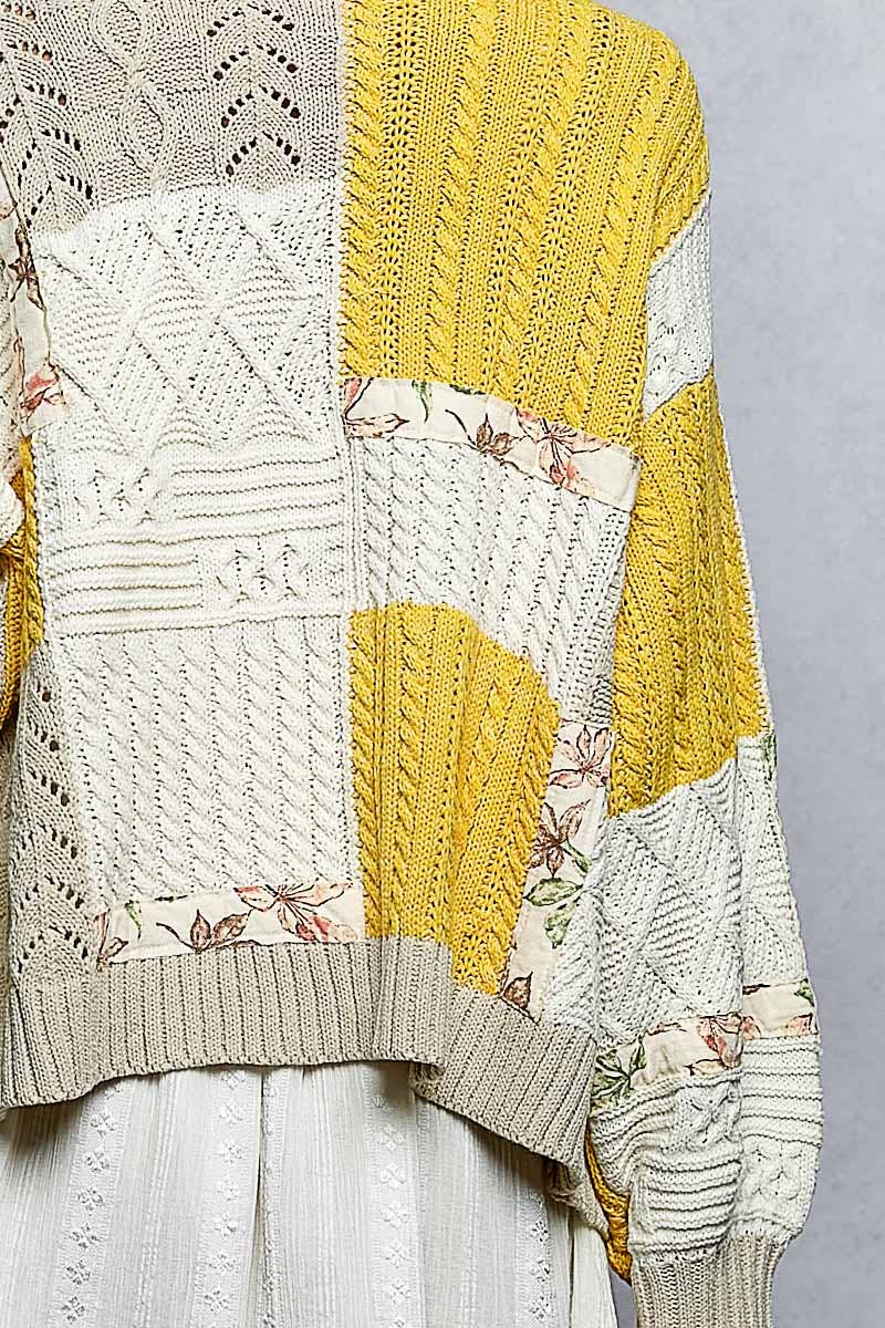 Color block pattern patch sweater cardigan: MINT/OLIVE