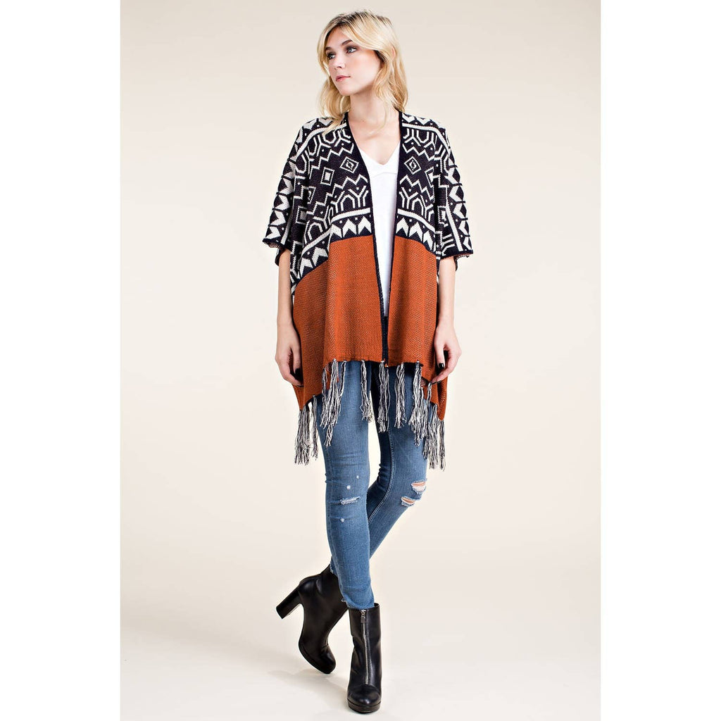 SWEATER WRAP CARDIGAN WITH FRINGE: RUST – An Eclectic Closet
