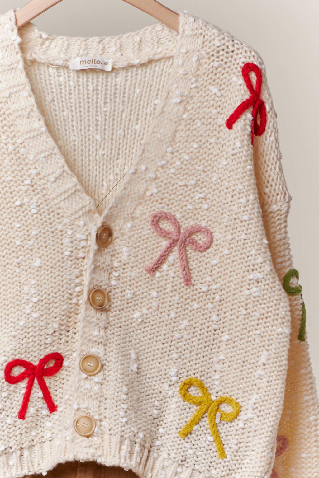 Ribbon Patched Button Sweater: Ivory Cream