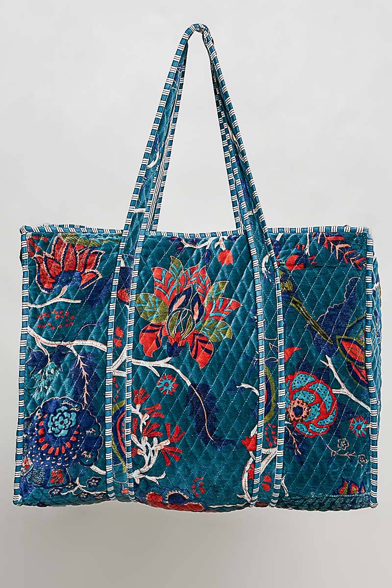 Botanical Velvet Quilted Oversized Weekender Tote Bag: FUCHSIA