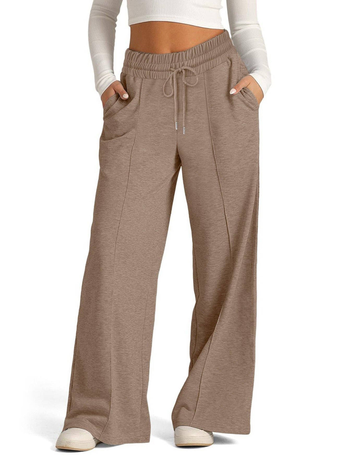 Women’s Wide Leg Pants High Waist Drawstring Casual Trousers: Black