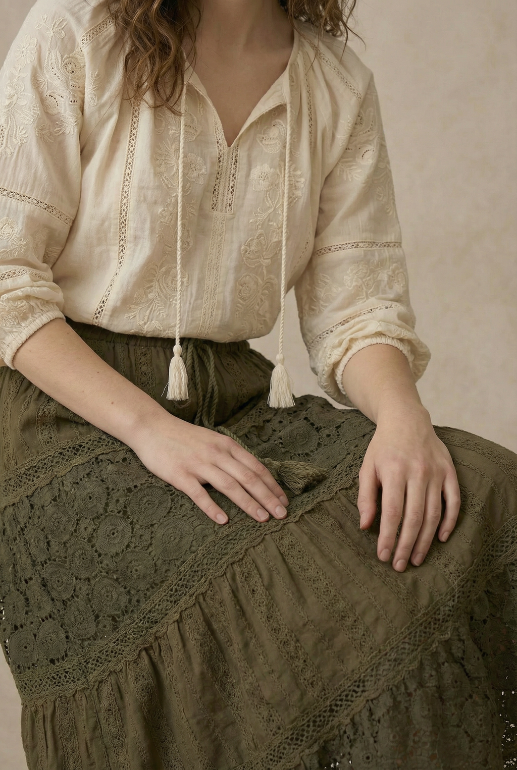 Lace Maxi Skirt - Olive