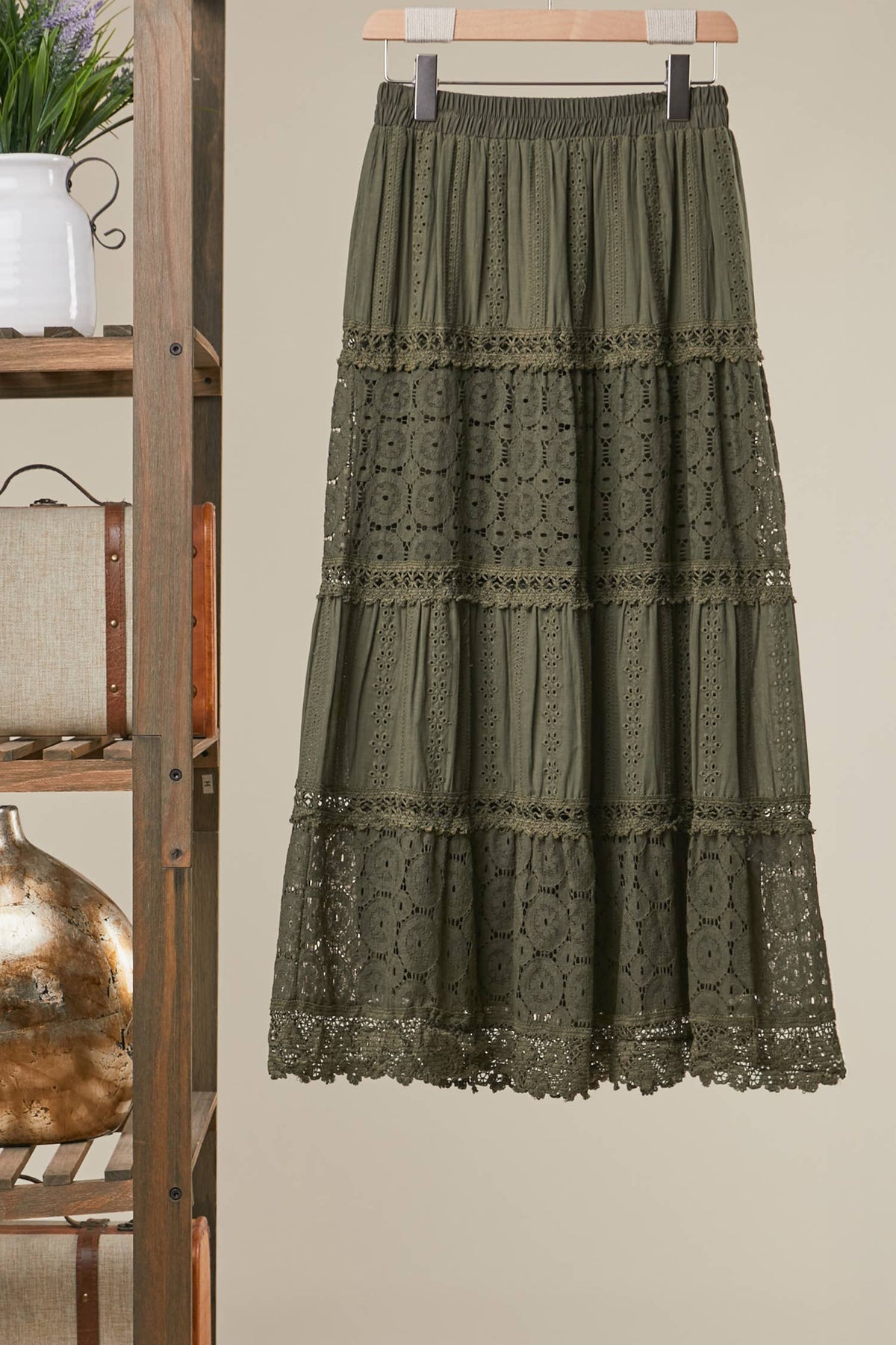 Lace Maxi Skirt - Olive