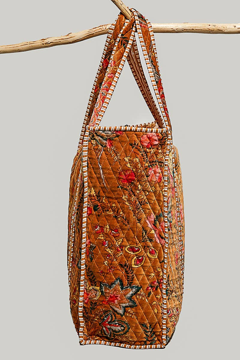 Botanical Velvet Quilted Oversized Weekender Tote Bag: FUCHSIA