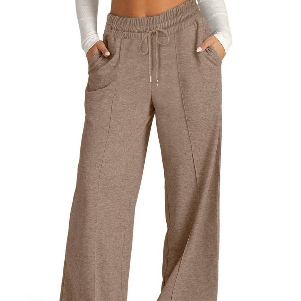 Women’s Wide Leg Pants High Waist Drawstring Casual Trousers: Black