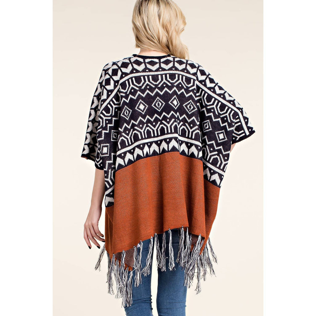 SWEATER WRAP CARDIGAN WITH FRINGE: RUST – An Eclectic Closet