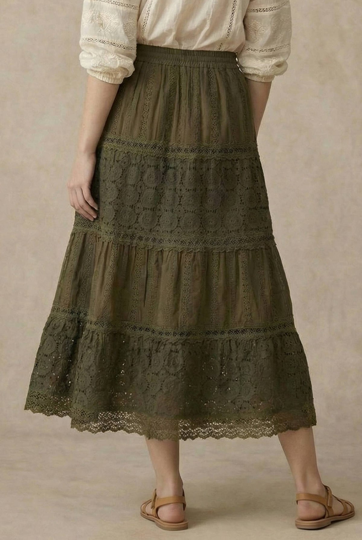 Lace Maxi Skirt - Olive