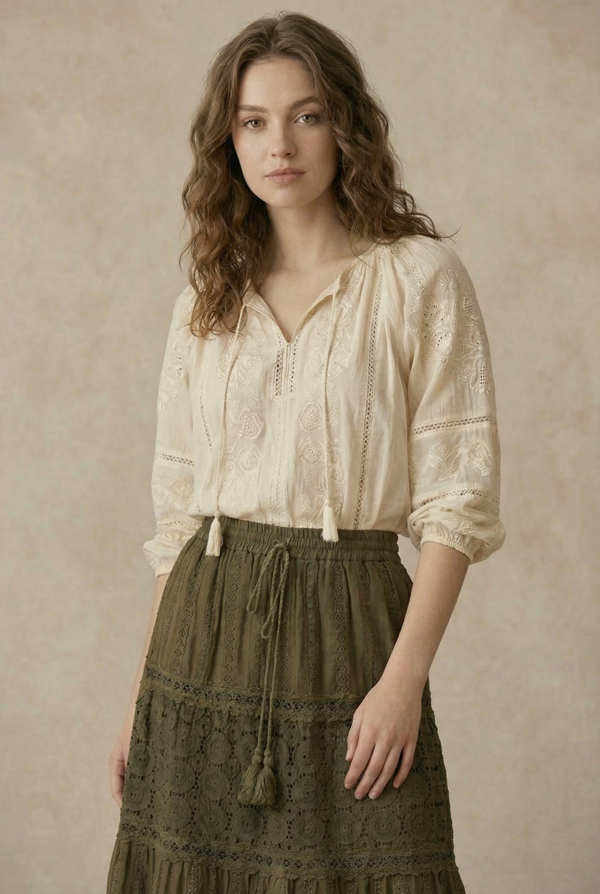 Lace Maxi Skirt - Olive