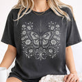 Boho Butterfly Nature Floral Graphic Tee: Black