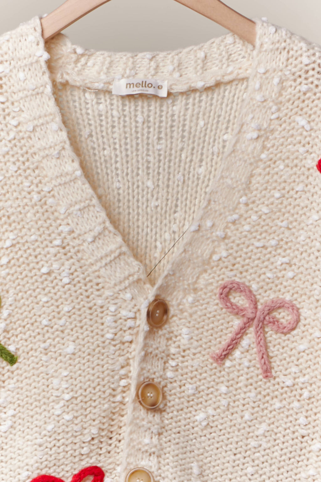 Ribbon Patched Button Sweater: Ivory Cream