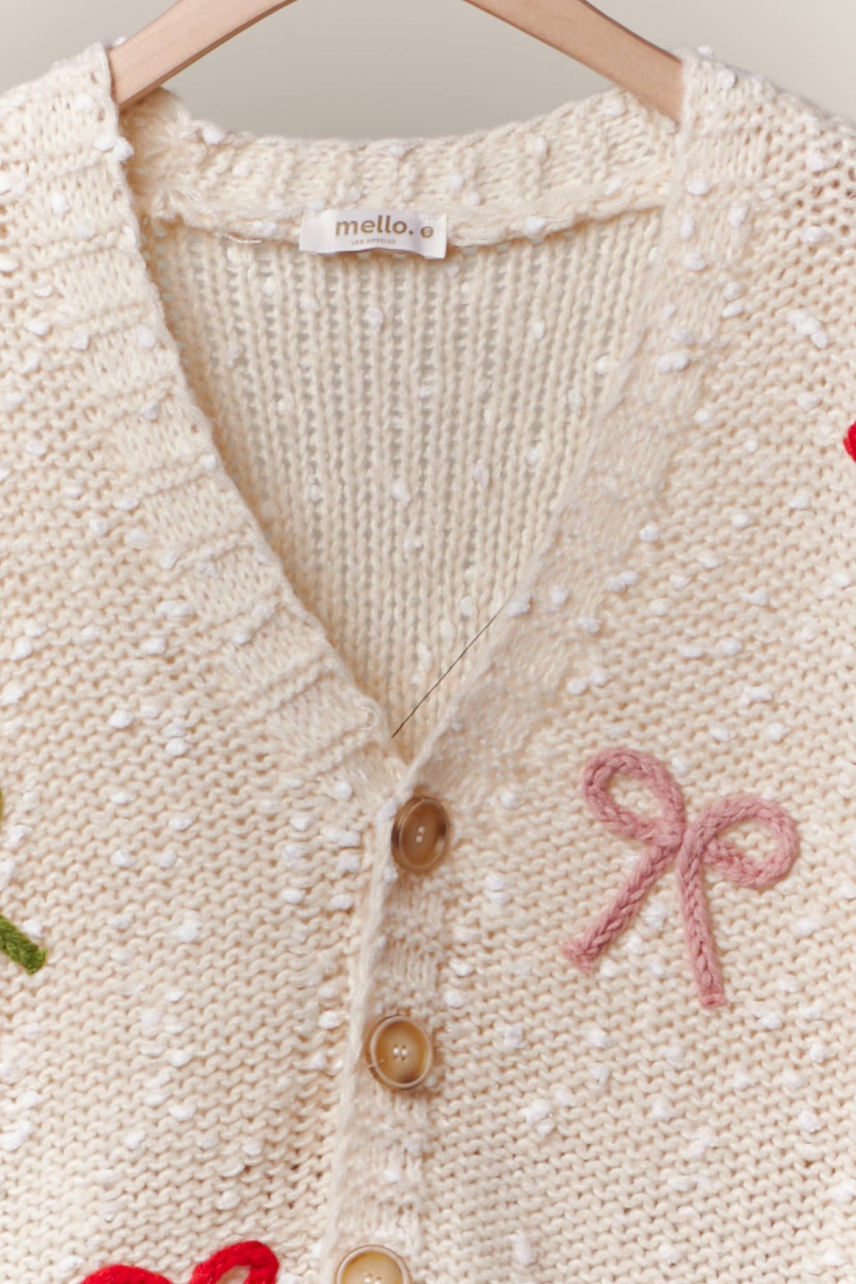 Ribbon Patched Button Sweater: Ivory Cream
