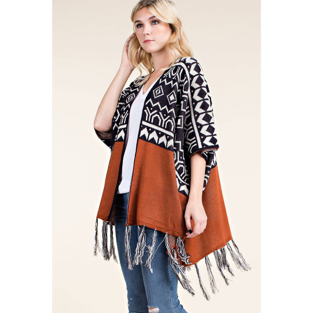 SWEATER WRAP CARDIGAN WITH FRINGE: RUST – An Eclectic Closet