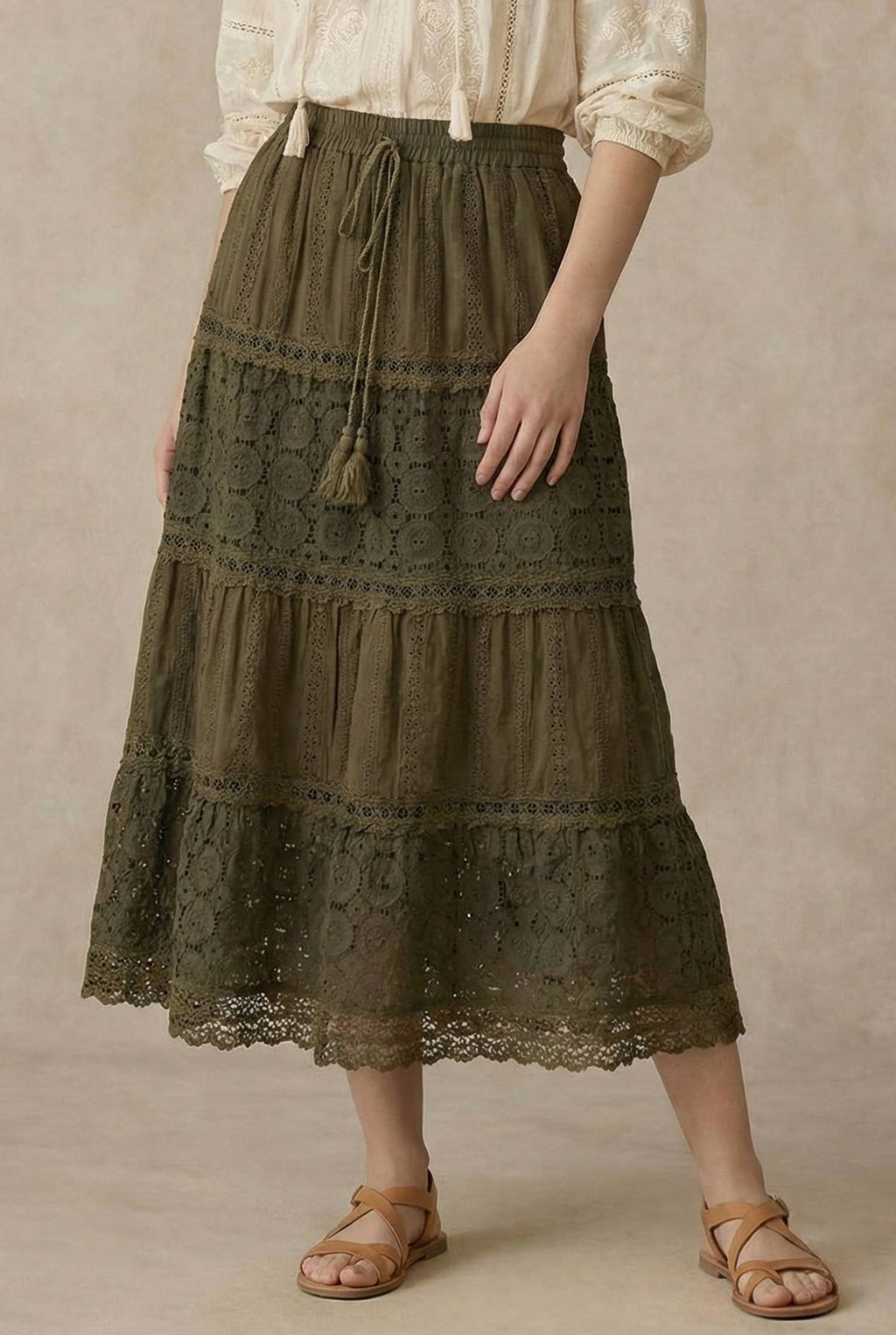 Lace Maxi Skirt - Olive