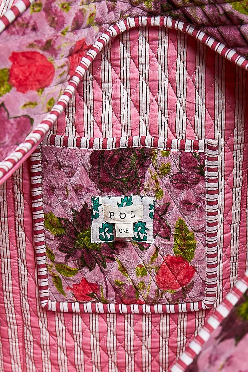 Botanical Velvet Quilted Oversized Weekender Tote Bag: FUCHSIA
